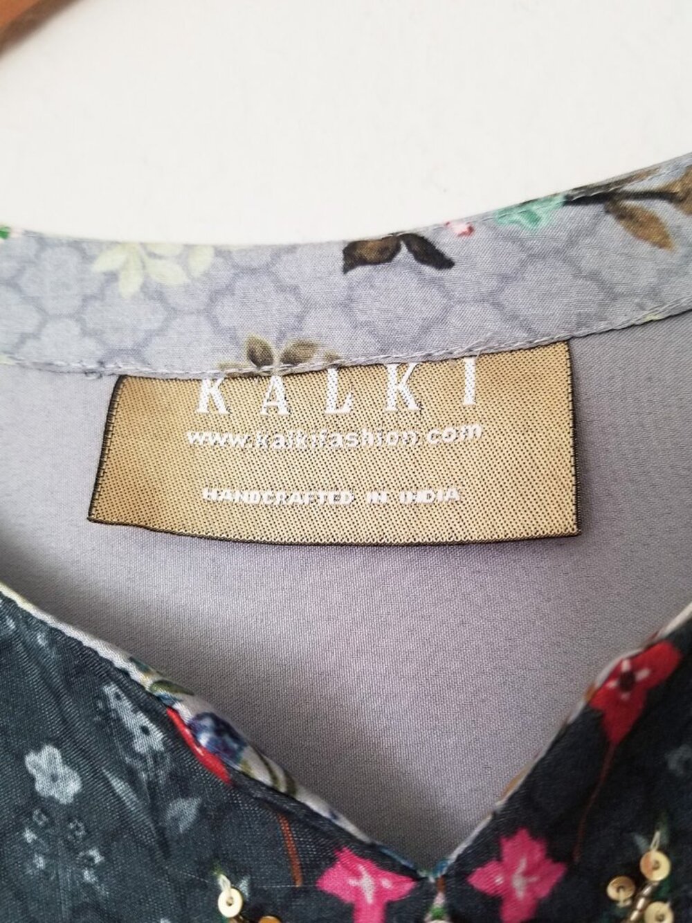 Kalki Cloud Grey Cotton Silk Beaded Embroidered Maxi Dress L Gown India Boho - Picture 7 of 16